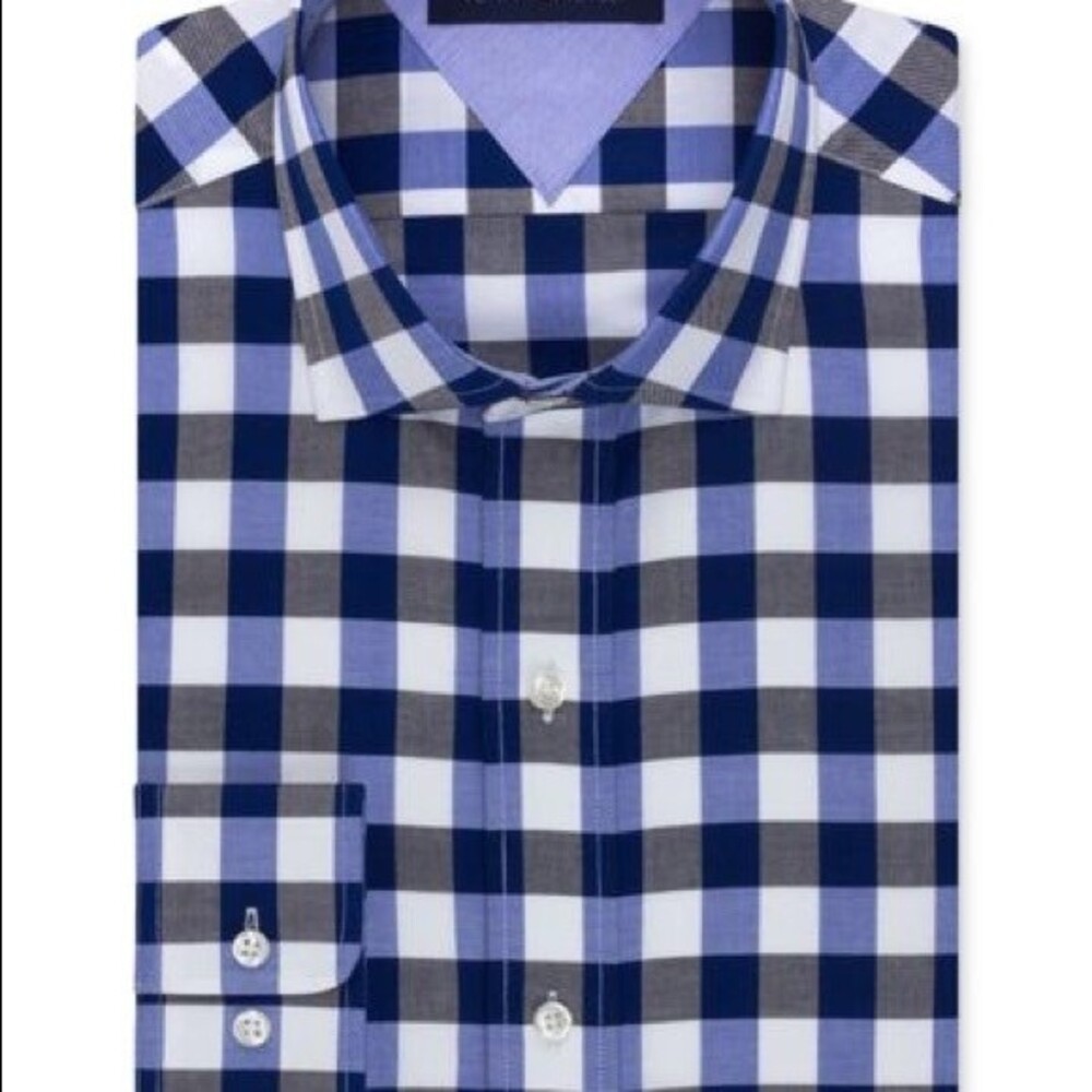 Tommy Hilfiger Men's Slim-Fit Non-Iron Blue Velvet Check Dress Shirt Size L